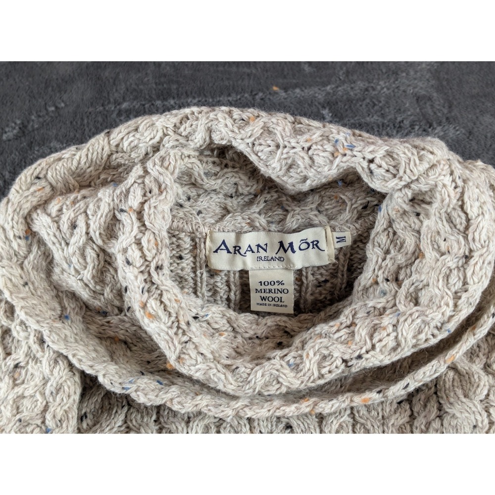 Aran Mór Ireland 100% Merino Wool Cable‎ Knit Cowl Neck Sweater Oatmeal  F233 - Picture 13 of 13